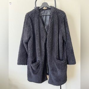 democracy fuzzy teddy faux fur oversized open jacket with pockets